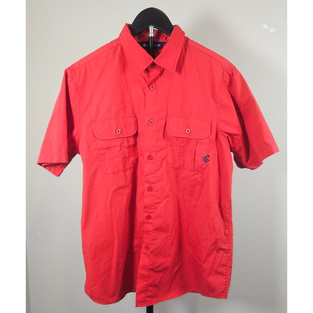 Rocawear Mens M Red American Flag Shirt Button Front Y2K Streetwear USA